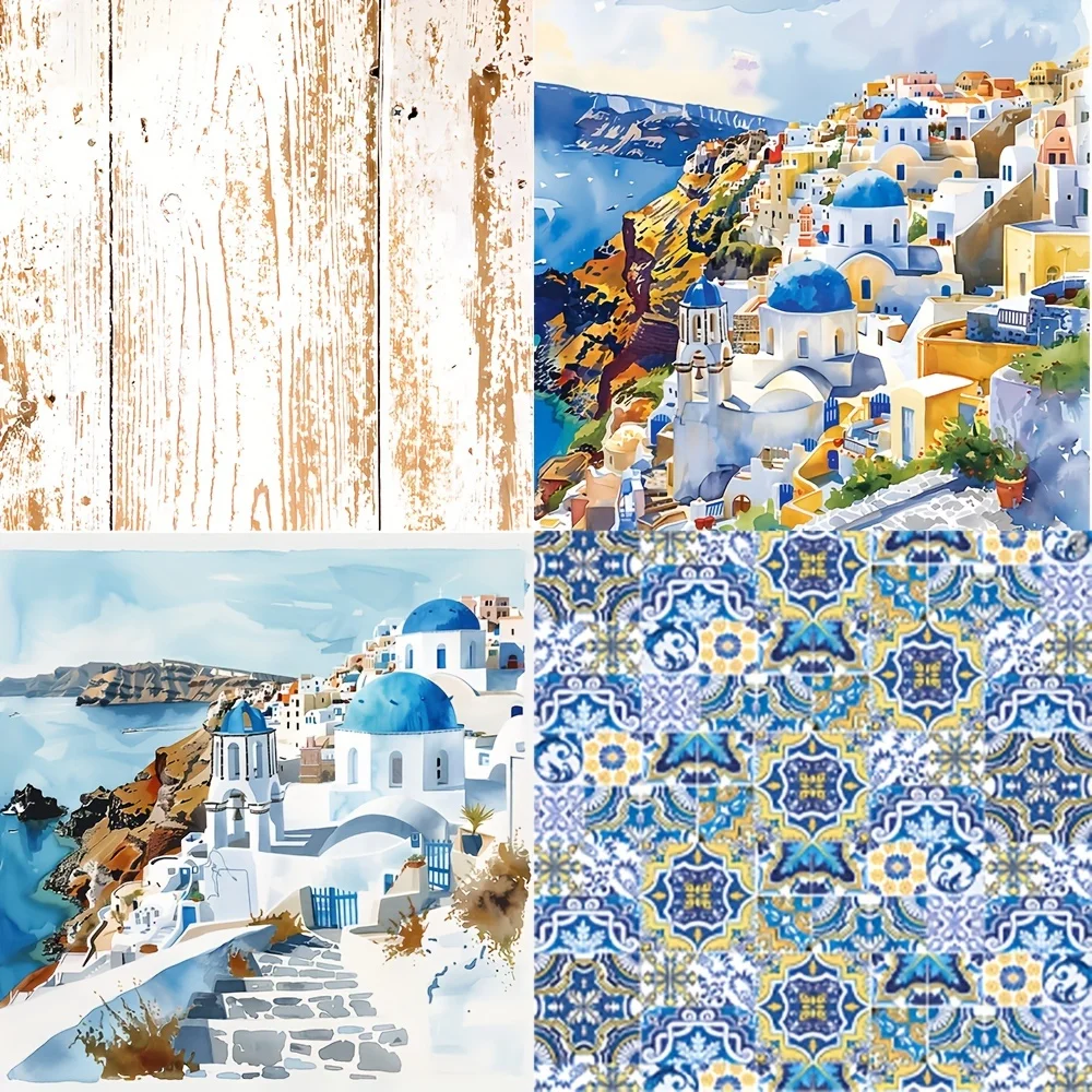 JAIIMAN44pcs Background Paper and Sticker set Mediterranean Summer Vibe Suitble for Themed Party Flag DIY, Bottle, Junk Journal