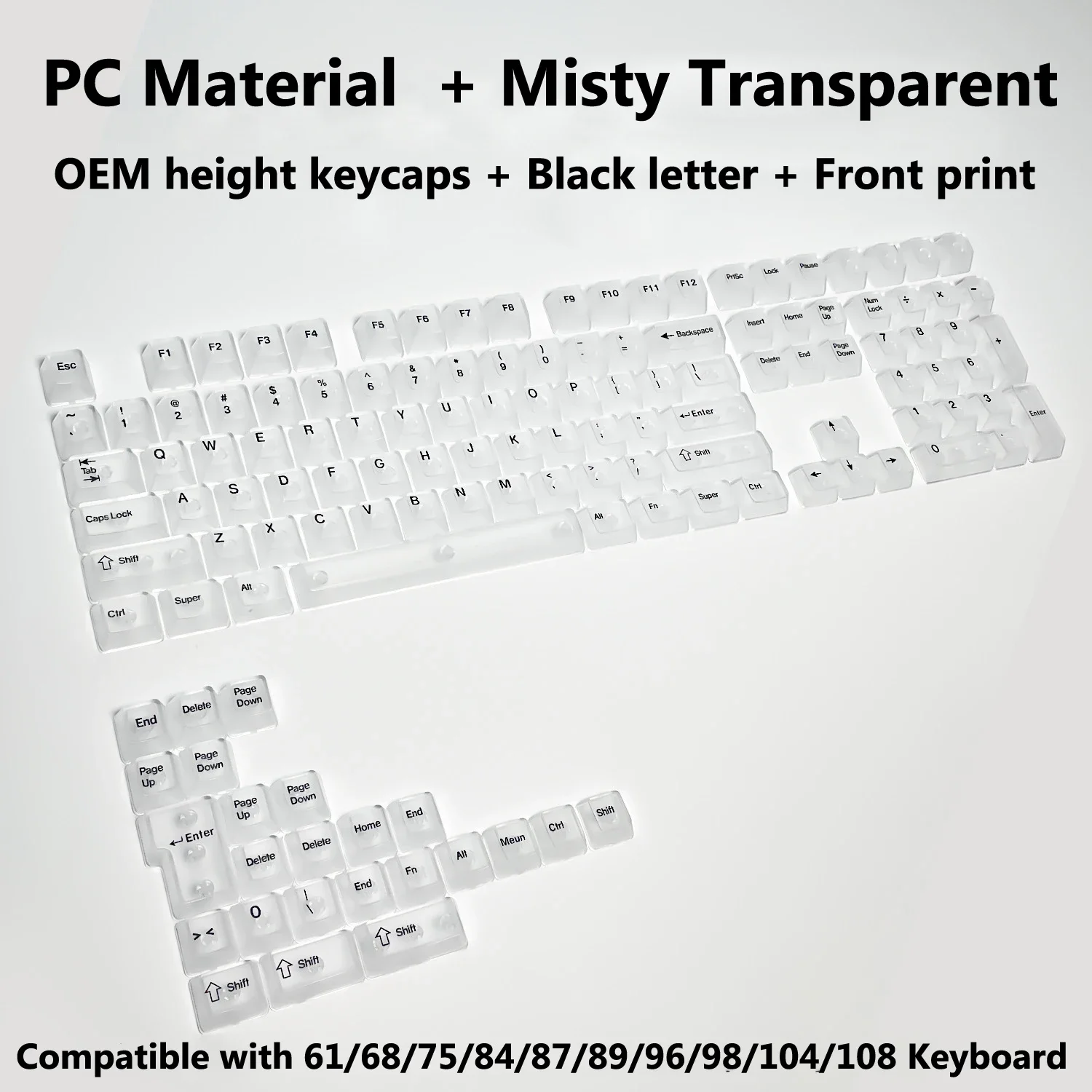 

Туманные прозрачные колпачки для клавиш для стрельбы, механическая клавиатура ПК, OEM-профиль, передняя/боковая/без печати, колпачок для клавиш с RGB-подсветкой, 130 клавиш