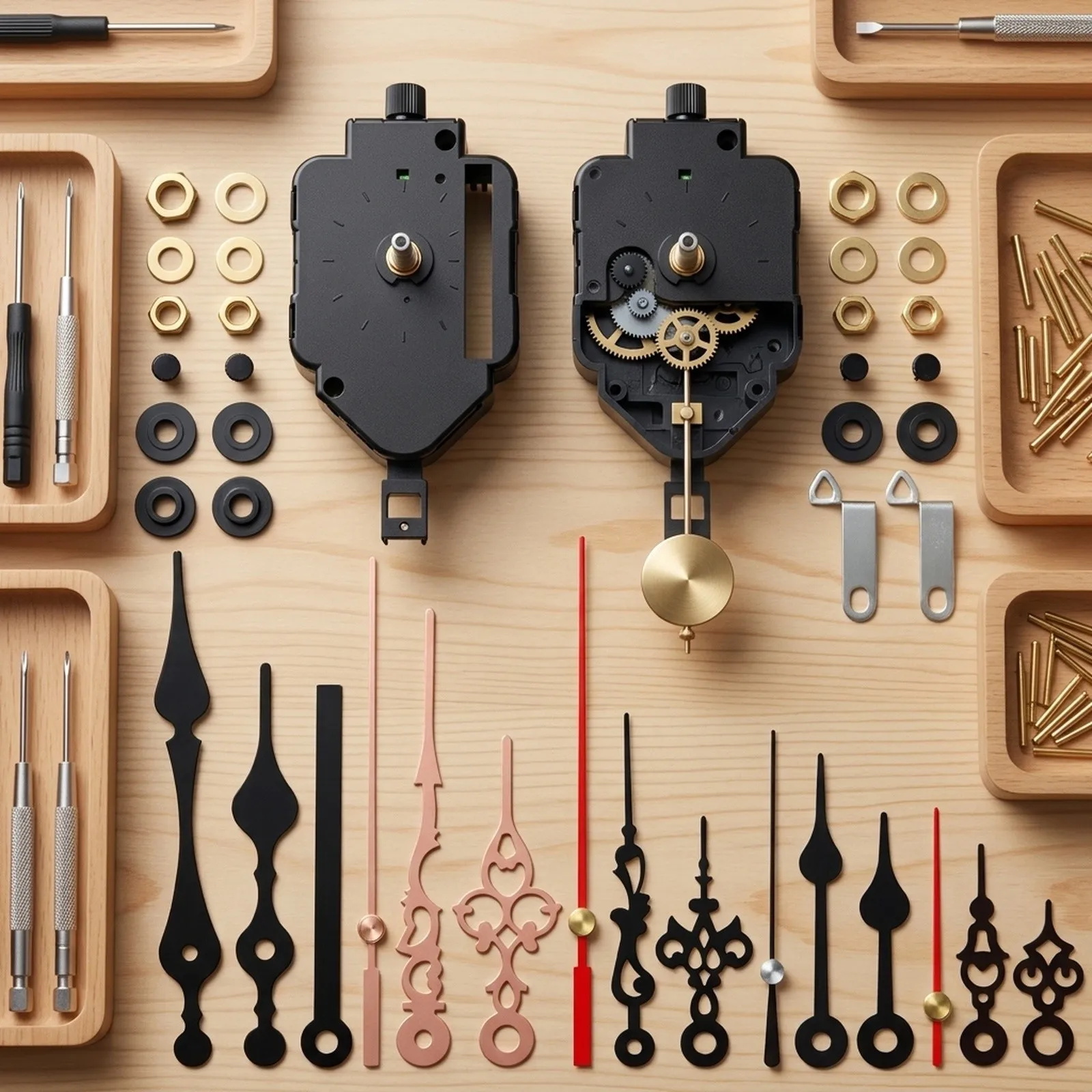 Clock Movement with Pendulum Mechanism Complete Set of Wall Clock Accessories Including Metal Hands and Washers