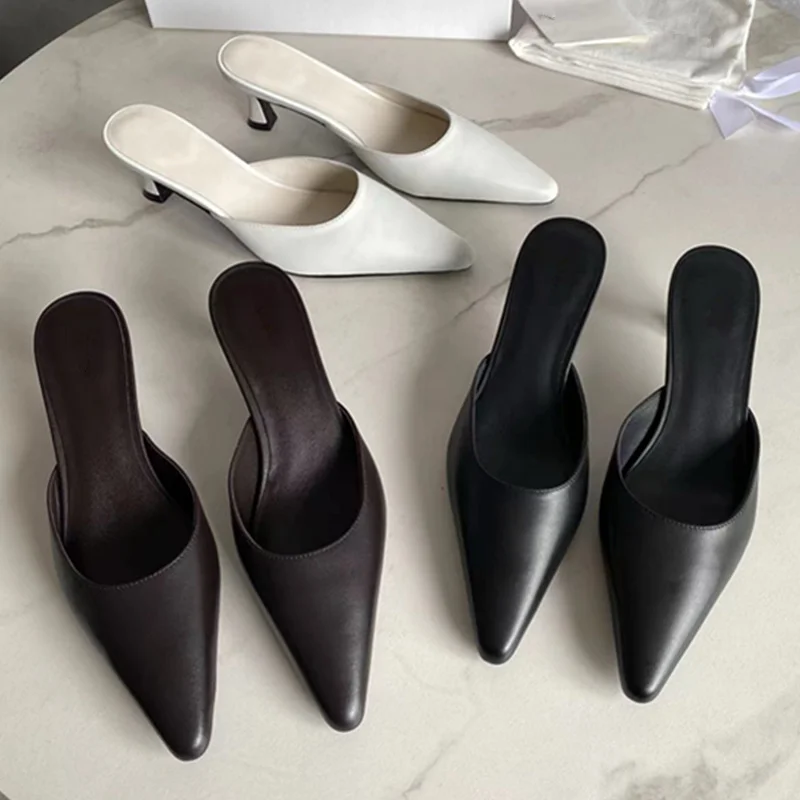 

Withered 2026 Slippers Minimalist Women's Mules Shoes French Office Ladies Elegant Commuting Casual 5.5CM High-Heeled Sandals