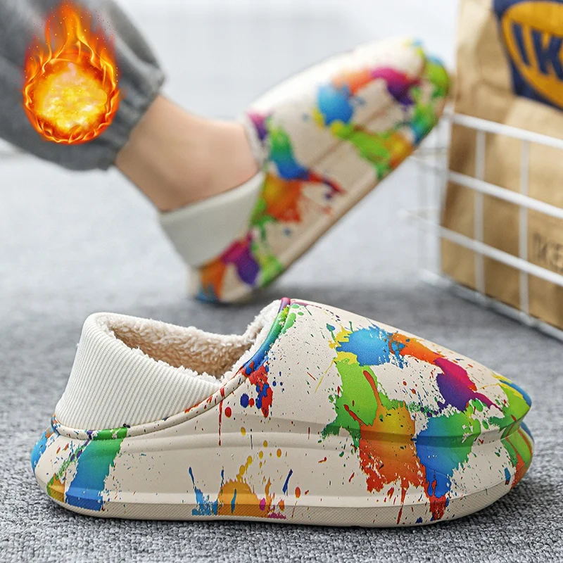 

Men's and Women's Thick-Soled Home Indoor and Outdoor Cotton Slippers Thickeneded and Velvet Warm Toe-Cap Outer Slippers