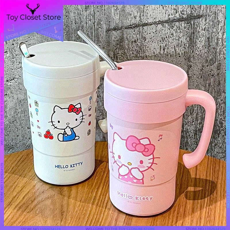 New Sanrio Hello Kittys Y2k 580ml Kawaii Straw Thermos Cup Anime Cute Cartoon Student Office Coffee Milk Cup For Girls Gifts