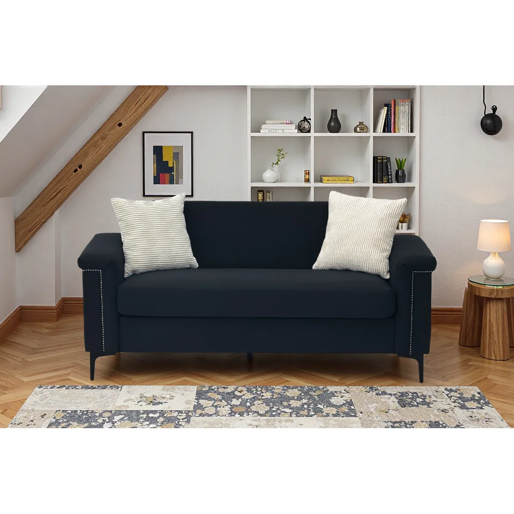 PINGGO 2-Sitzer-Sofa im nordischen Stil, feiner Leinenstoff, Massivholzrahmen, stabile Eisenbeine, 174 x 72 x 82 cm, Wohnzimmermöbel – Detail 11