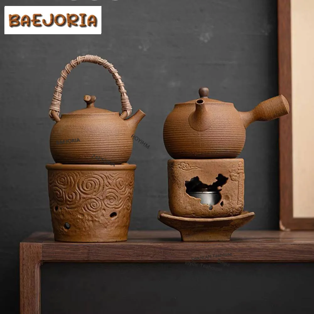 

Sauce Glazed Old Rock Mud Alcohol Teapot Warmer Retro Trivet Tea Stove Boiling Kettle Stand Heater Teaset Accessories Decoration