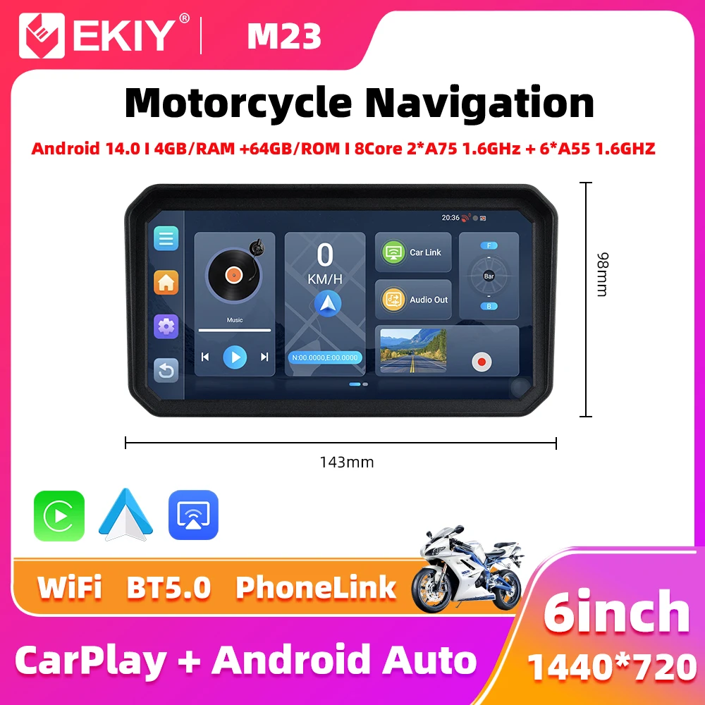 

EKIY 6 "беспроводной CarPlay Moto Android Auto Android 14.0 портативный цифровой мотоцикл приборная панель GPS мотоцикл навигационный экран