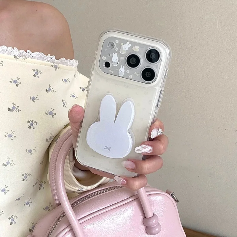 

Kawaii Cartoon Miffy Rabbit Phone Case For iPhone 17 Pro 15 14 16 Pro Max Back Cover with Stand Cute Cases For Apple 16 Promax C