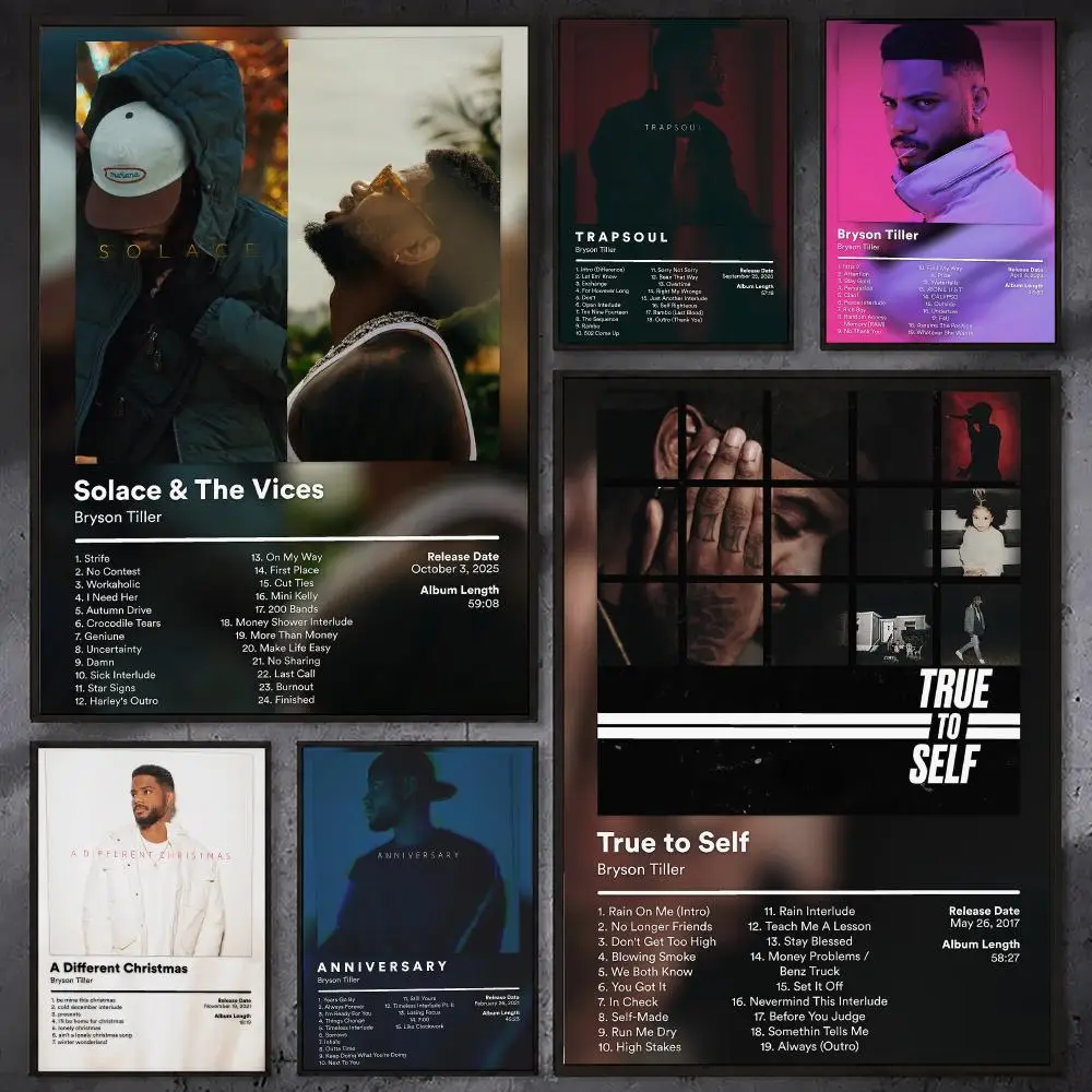 Singer Rapper B-Bryson Tiller Album Poster Waterproof Sticky Wall Art Print For Bedroom Living Room Hallway Bar Home Decor