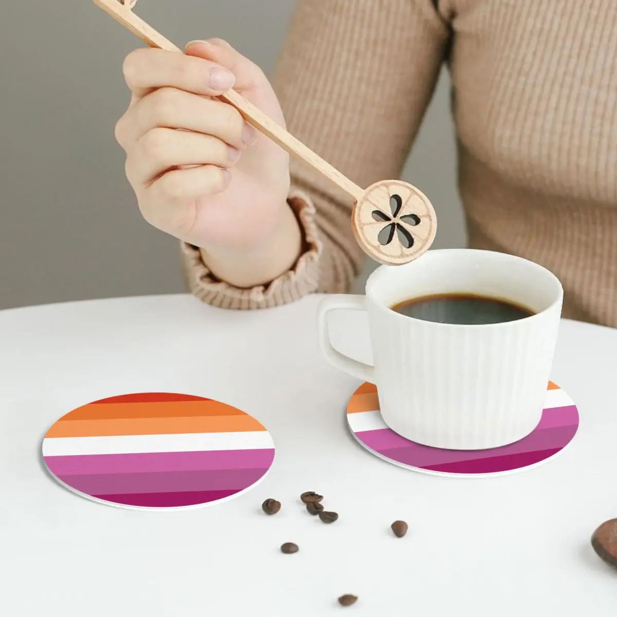 New Lesbian Flag Expanded Coasters PVC Leather Placemats Waterproof Coffee Mats for Home Kitchen Dining Pads Set of 6