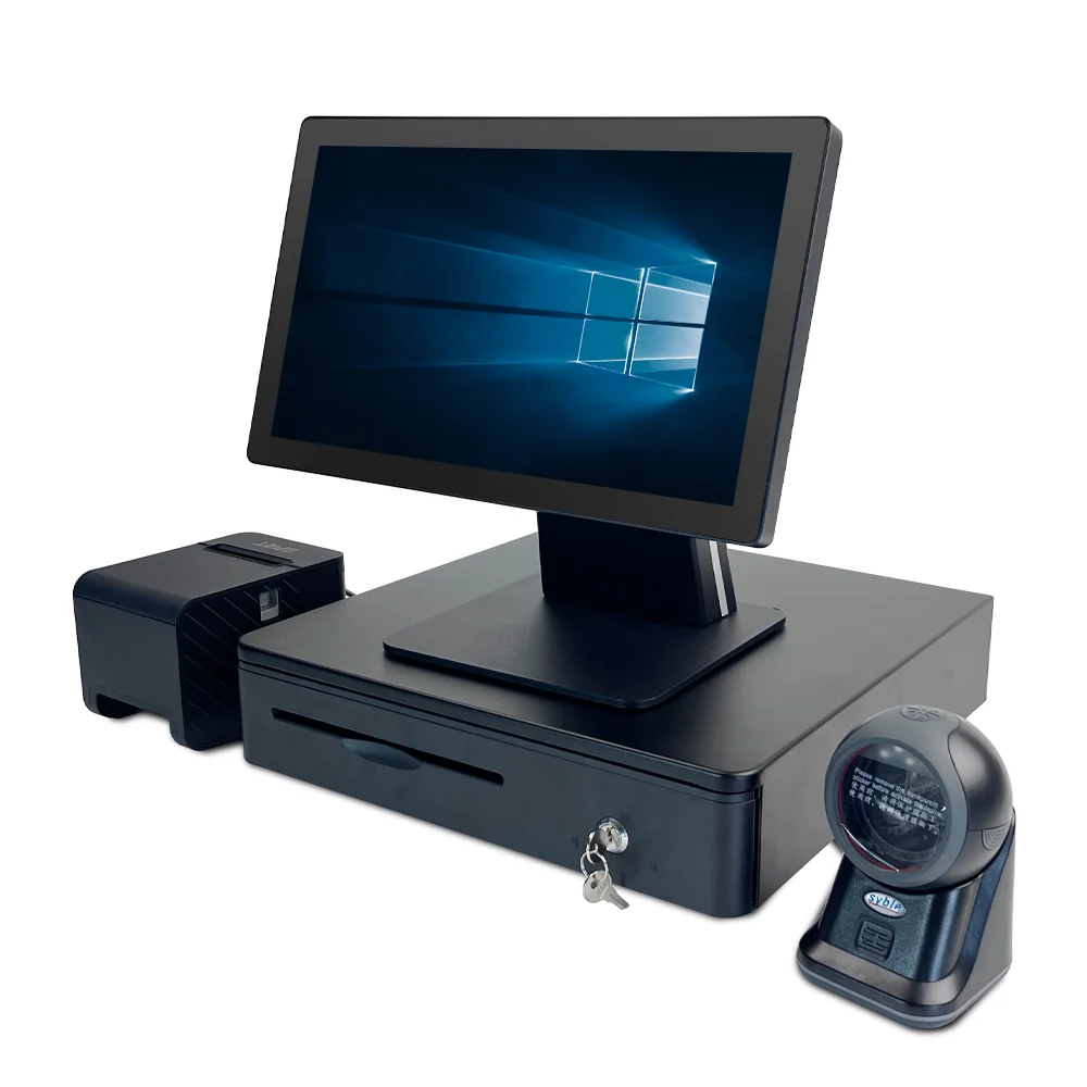 

Кассовый аппарат JC Black Business Style с сенсорным экраном, совместимый с POS-системой, сканером и принтером, с денежным ящиком