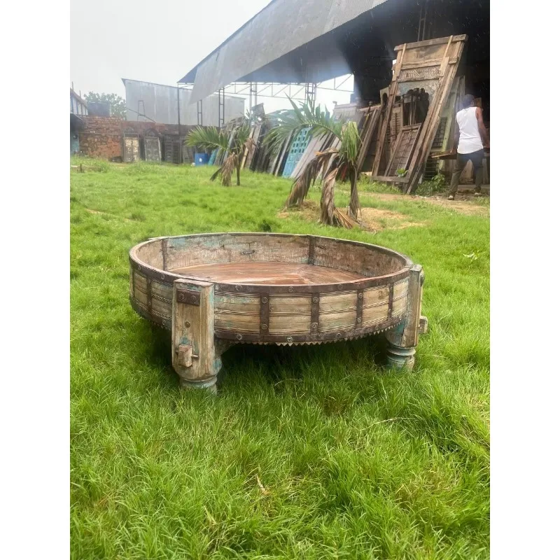 Modern style antique carved wooden chakki dining table, home furniture set, roofless dining room, coffee table for living