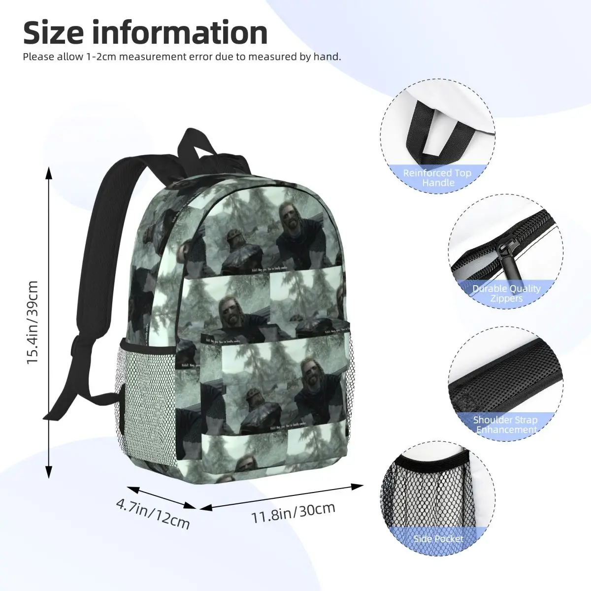 Hey You Youre Finally Awake Skyrim Meme Backpack Student Boys Girls BookBag Men Women School Bag Computer Shoulder Bags