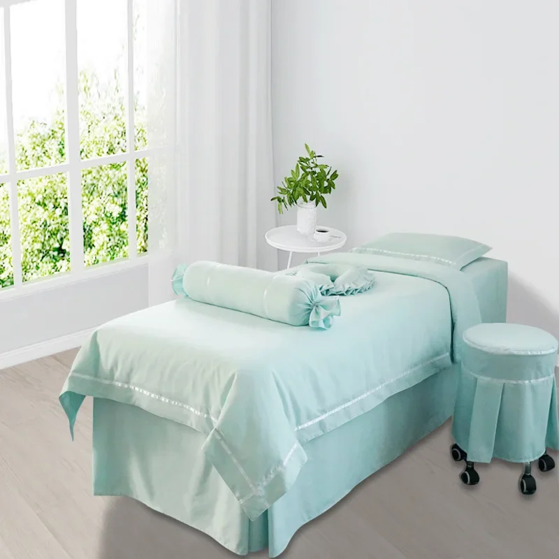 Solid Elegant 4pcs Bedding Sets for Beauty Salon SPA Massage Table Bed Cover Sheet Skin-Friendly Quilt Cover Beddings Sabnanas