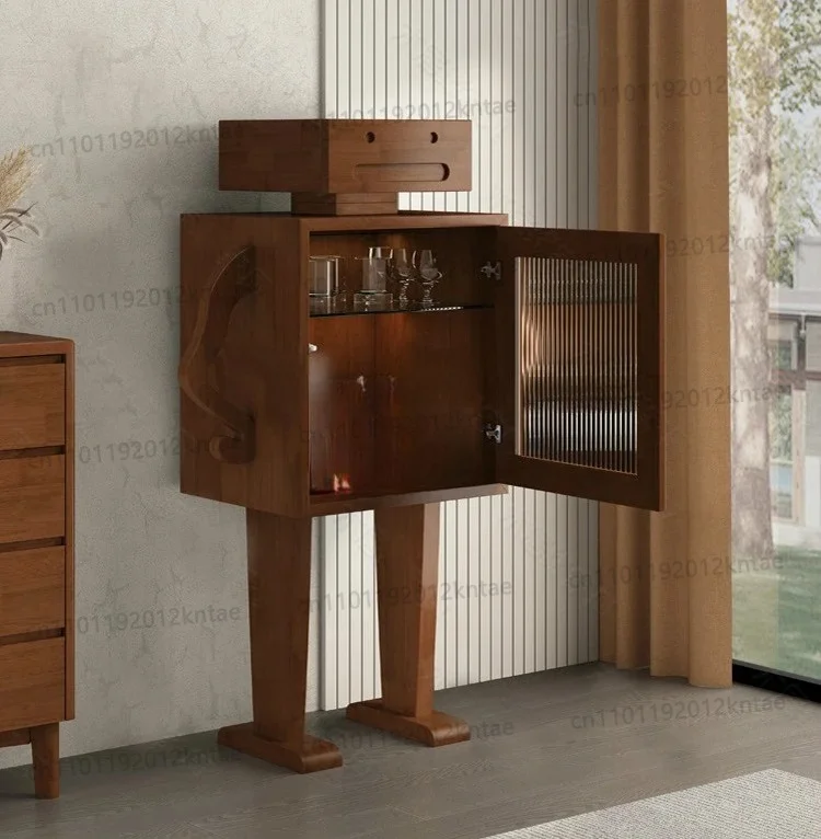 Retro Living Room Wall Home Floor Standing Storage Cabinet Wooden Robot Wine Side Cabinet for Home Decor