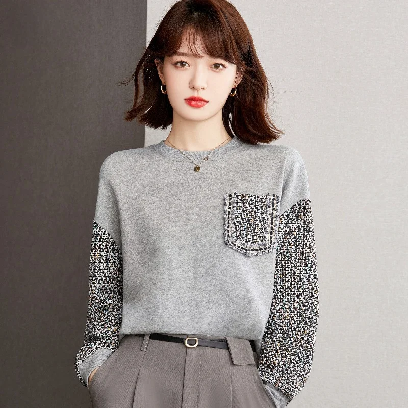

Retro Long Sleeve Hoodie Women's Spring Autumn Winter Fashion Loose Versatile Slimming round Neck Top Commute Style Regular Fit