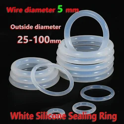 CS 5mm VMQ White Silicone Sealing Ring  OD25-100mm Food Grade Rubber Insulate Shape Seal O-ring Silicone Rings