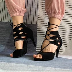 Fashion Dance Boots Women's Latin Jazz Tango Rumba Samba Ballroom Party Shoes Breathable Sneakers Ladies High Heels Black Salsa