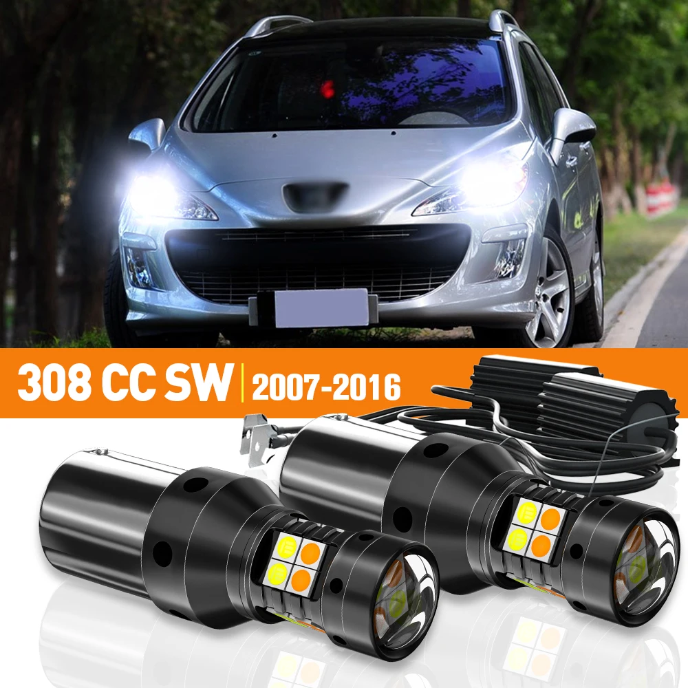 

2x LED Dual Mode Turn Signal+Daytime Running Light DRL For Peugeot 308 CC SW 2007-2016 2010 2011 2012 2013 Accessories Canbus