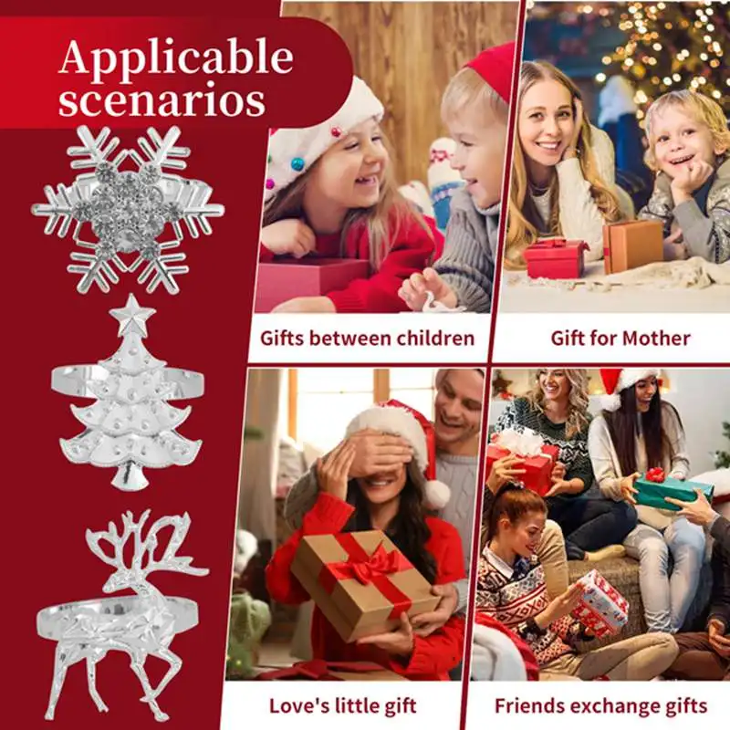 حامل مناديل عيد الميلاد، حلقة منديل شجرة عيد الميلاد على شكل ندفة الثلج من الأيائل لإعداد عشاء عطلة الشتاء وزينة عيد الميلاد