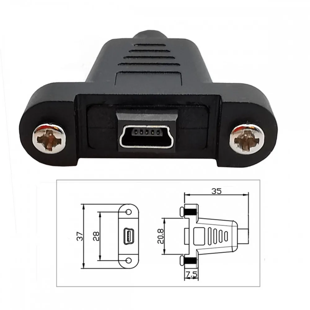 480Mbps USB2.0 Mini 5Pin Female to Type-C USB-C Male Power Cable  Data with Panel Mount Holes 30cm