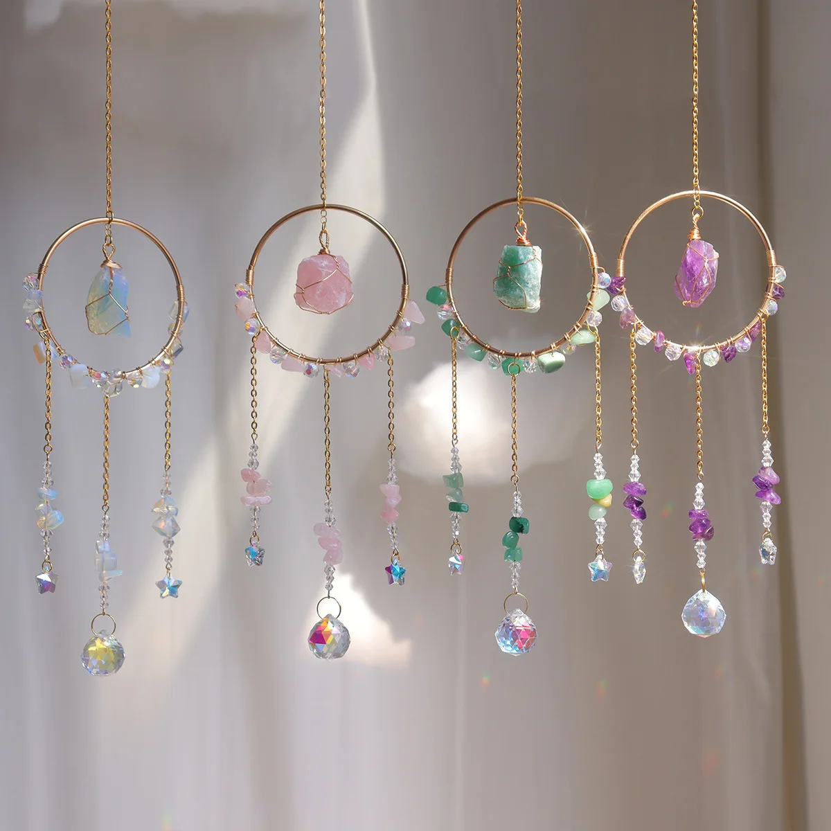 Boho Sun Catcher Crystals Wind Chime Moon Dream Catchers for Teen Kids Bedroom Wall Decorations Home Decor Birthday Christmas Gi