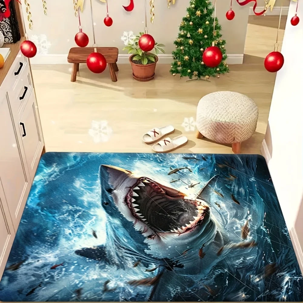 High Quality Printed Polyester Shark Ocean Print Doormat Mat for Home Entryway Decor Nautical Deep Sea Rug Step Mat