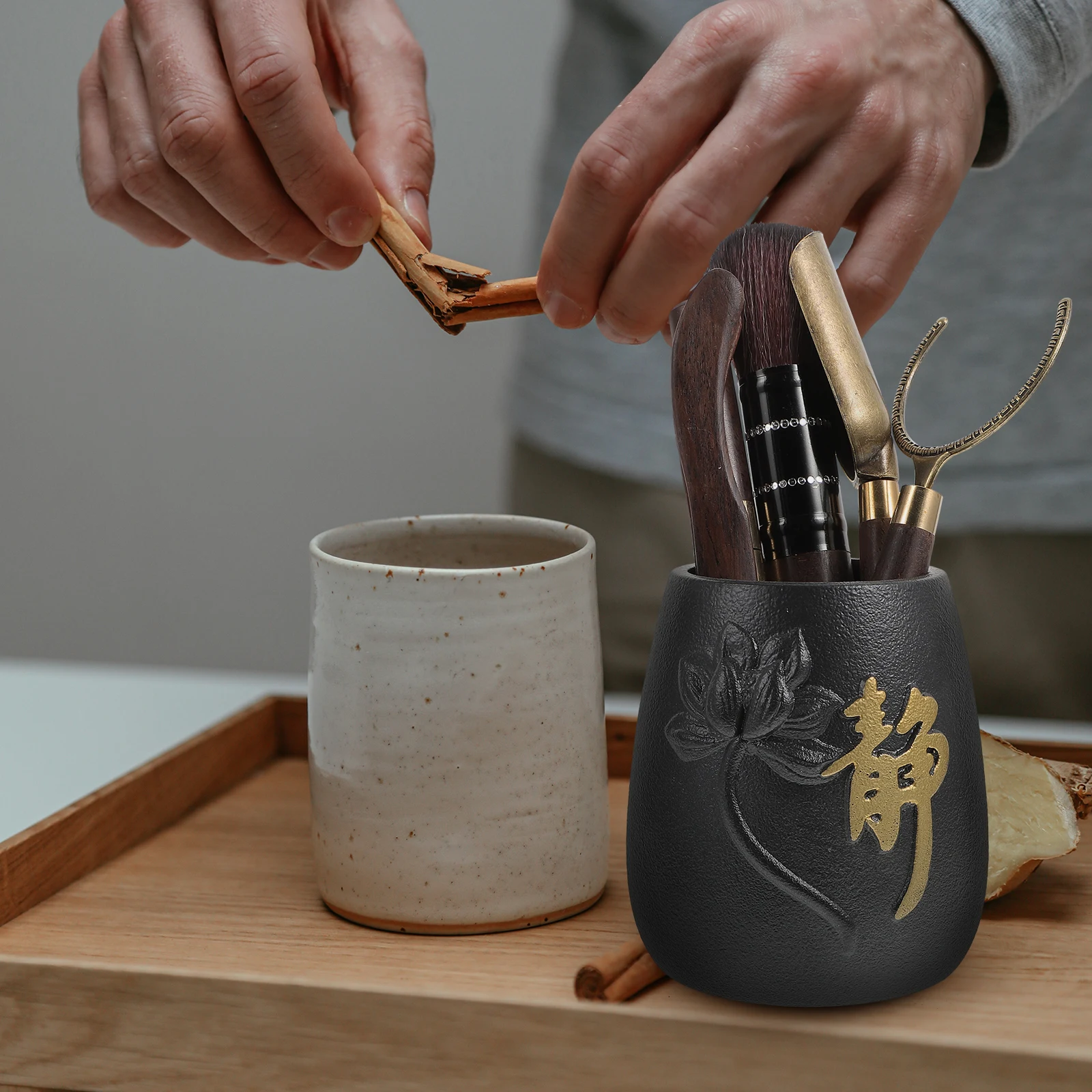 

1 Set Of Convenient Tea Making Tools Tea Ceremony Kit With Lightweight Wooden And Ceramic Items