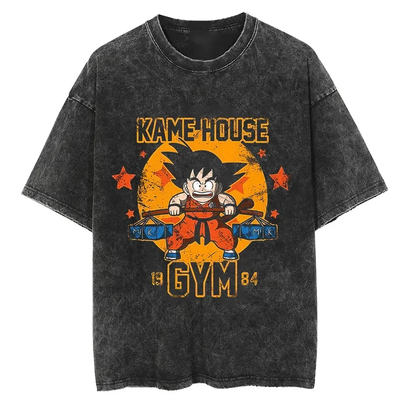 Goku T Shirt Dragon Ball Anime Men Vintage Acid Wash Oversized Cotton Kame House Gym Training Graphic Streetwear Tees 2026
