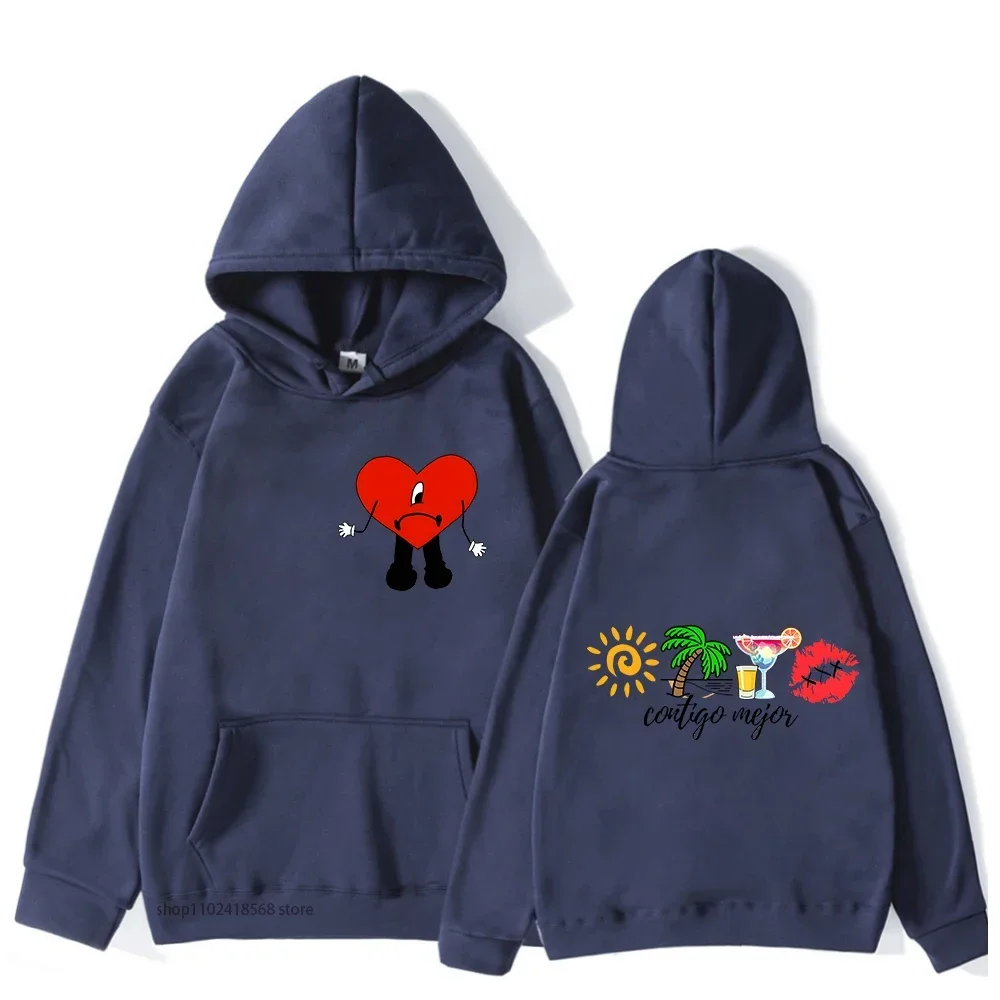 باد باني هوديس UN VERANO SIN TI ألبوم موسيقى مزدوج الوجهين بلوزات النساء للجنسين الهيب هوب البلوز المتضخم الشارع الشهير الرجال