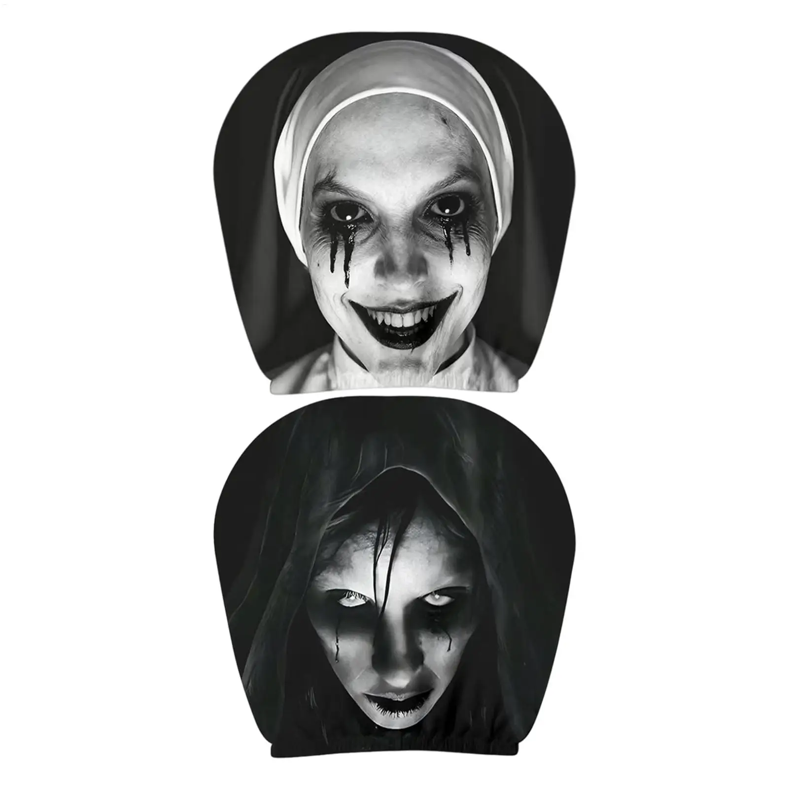 Car Headrest Covers 2Pcs Horror Face Funny Mask Novelty Seat Protector Halloween Costume Interior Decor for Auto Truck