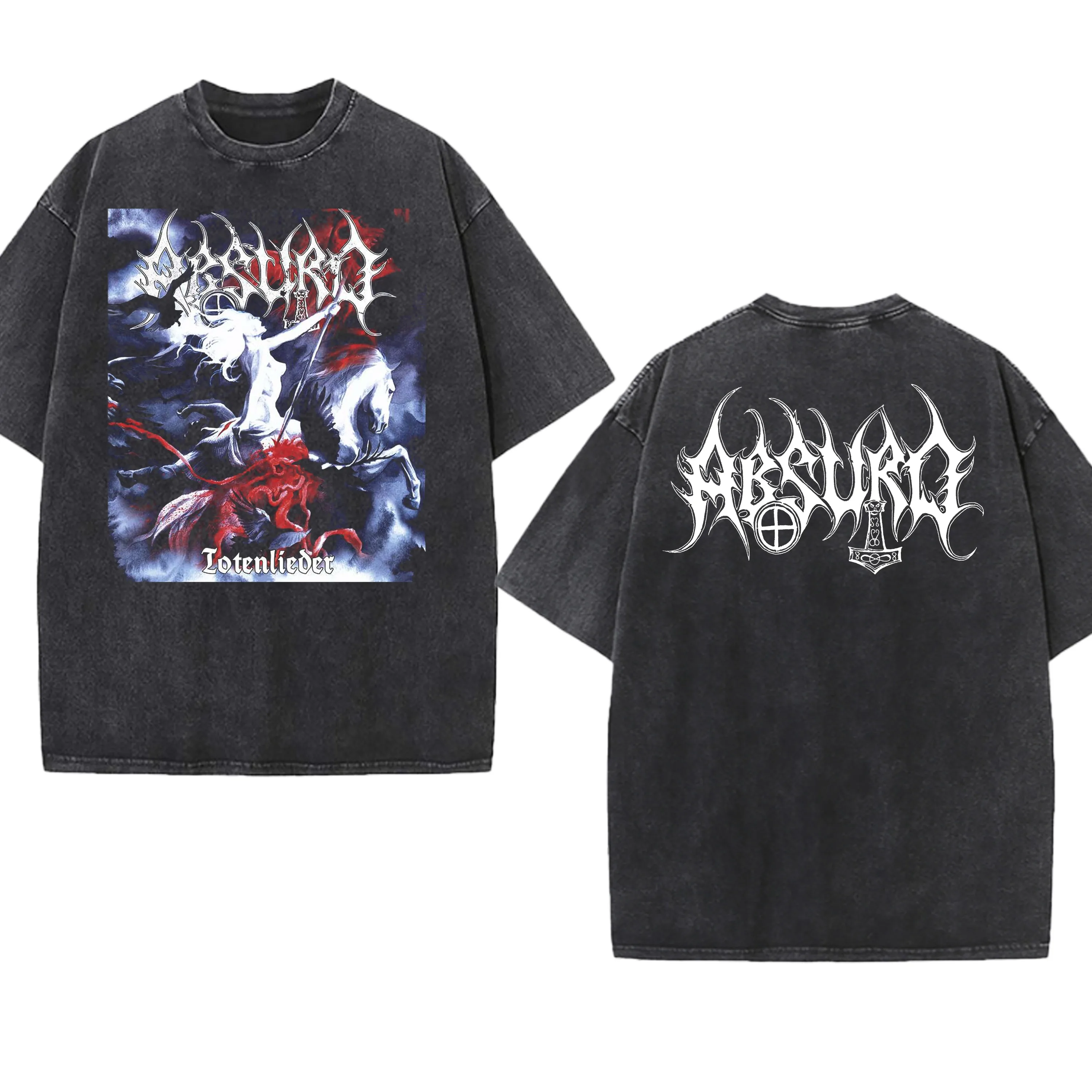 Absurd Washed Band T-Shirt Black Metal Gothic Gift Mens Clothing Graphic Vintage Hip Hop T-shirt Streetwear Tees Short Sleeve