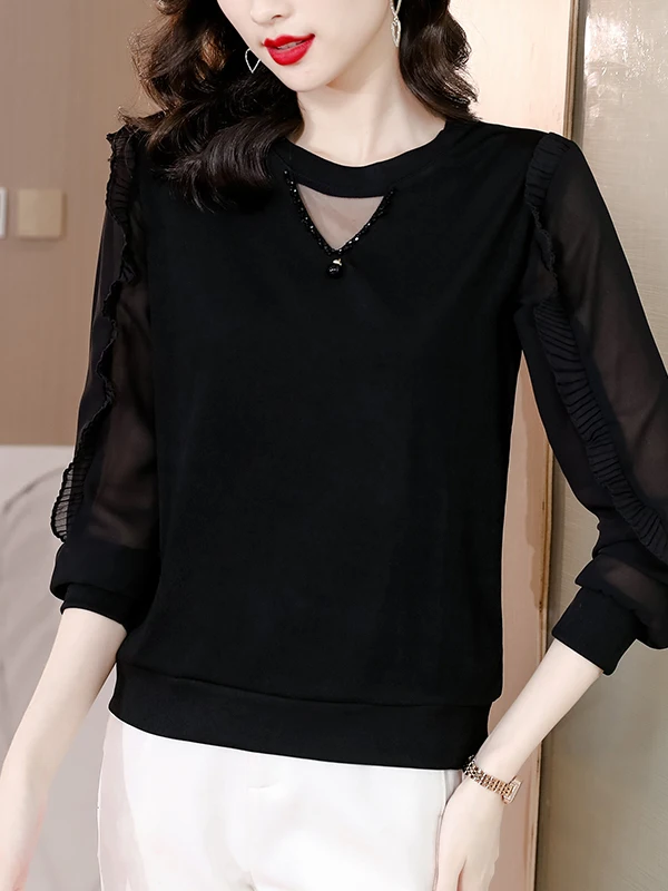 Elegant Lace Base Shirt Women's Fashionable New Korean Version Slimming Mesh Inner Long Sleeve Top Stylish Breathable Casual