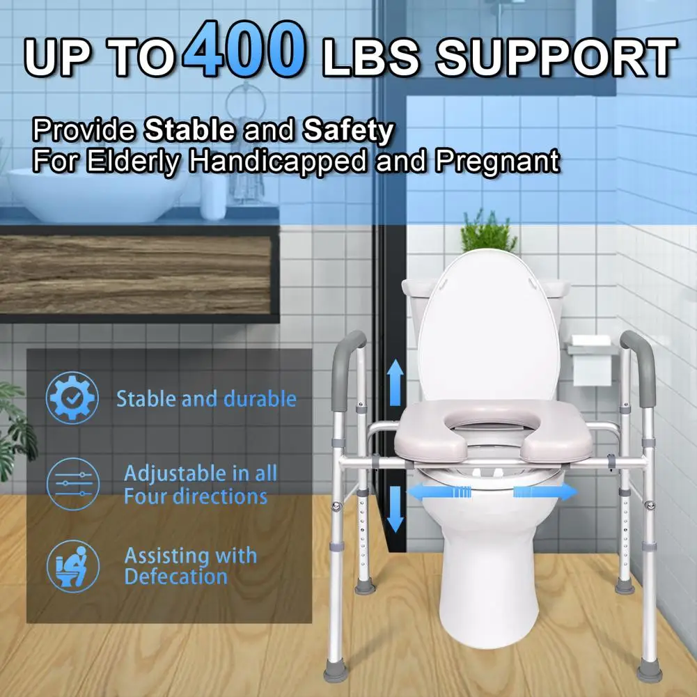 Adjustable Non-slip Toilet Handrail , Aluminum Alloy Frame，Commode Toilet With Widen Seat, Sponge Armrests，Suit Elderly Pregnant