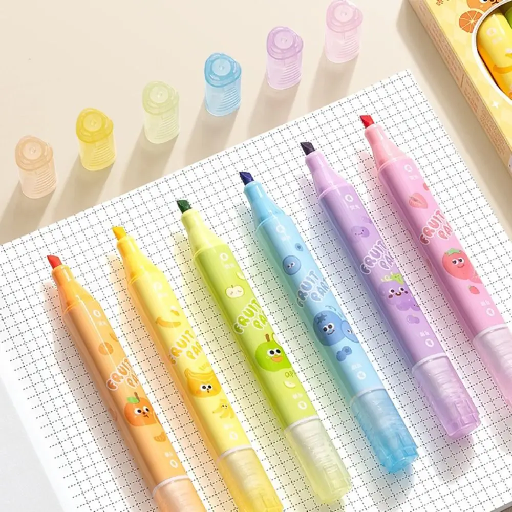 6PCS/Box Erasable Erasable Highlighter Pen Macaron Colored Eye Protection Fluorescent Pen Hand Account Pen School Office