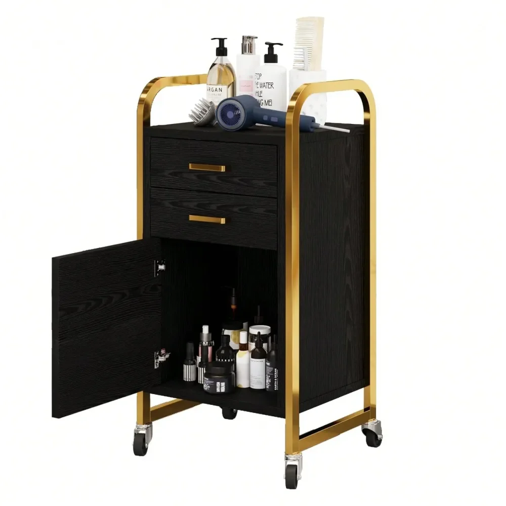 

Salon Rolling Cart With Wheels, Salon Station With Storage Cabinet For Hair Stylist, Mobile Beauty Trolley With 2 Drawers, Roll