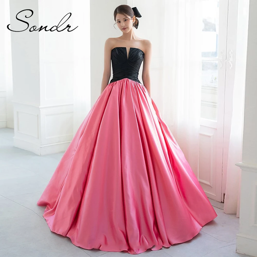 

Sondr Luxury Party Dresses with Detachable Sleeves Contrast Color Princess Evening Gown Customized Korean Wedding Snap Dresses