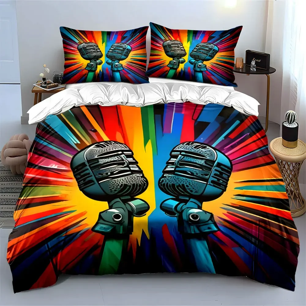 

Colorful Microphone Artwork Set Soft Comfortable Duvet Cover Bedding Set Included 1*Duvet Cover & 2*Pillowcases, gift