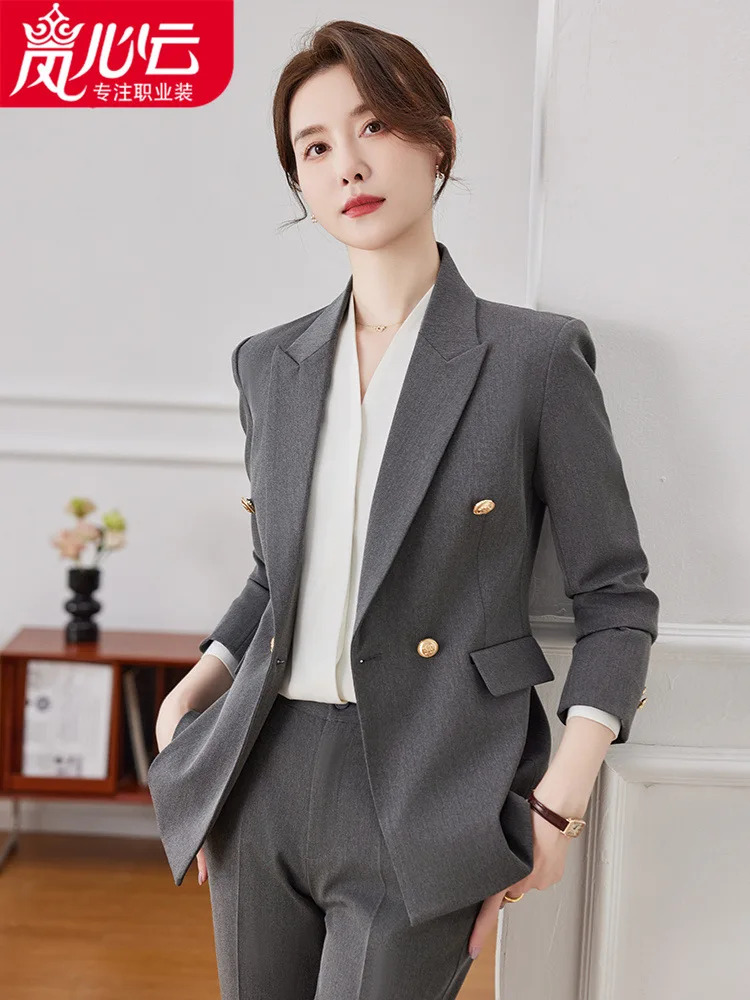 Gray Suit Women's Spring and Autumn Work Clothes Business Wear Formal Wear Dignified Goddess Fan High End plus Size Suit Work Cl