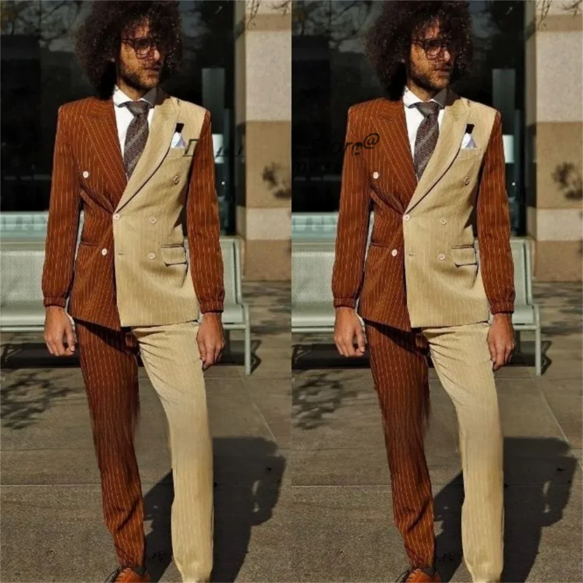 

2 Piece Striped Double Breasted Men Suit Wedding Suit Slim Fit Peaked Lapel Suit Groomsmen For Wedding Party Prom (Blazer+Pants)