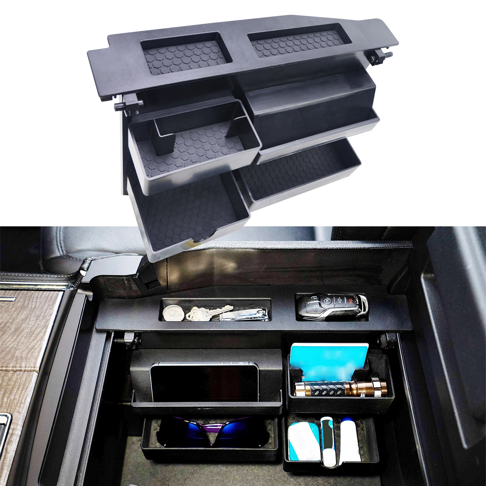 

Center Console Organizer Tray for Ford SUV F150 F250 F350 F450 F550 2015 2016 2017 2018 2019 2020 Interior Accessories