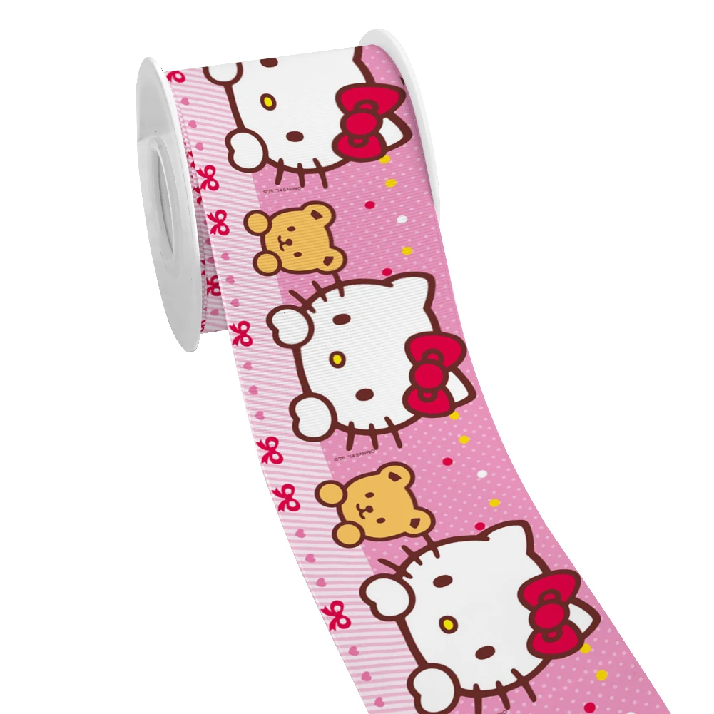 Japanese Hot Sales Sanrio Hello Kitty Cartoon Design Printed Grosgrain Satin Ribbon for Gift Wrapping Hair Bow 50 Yards