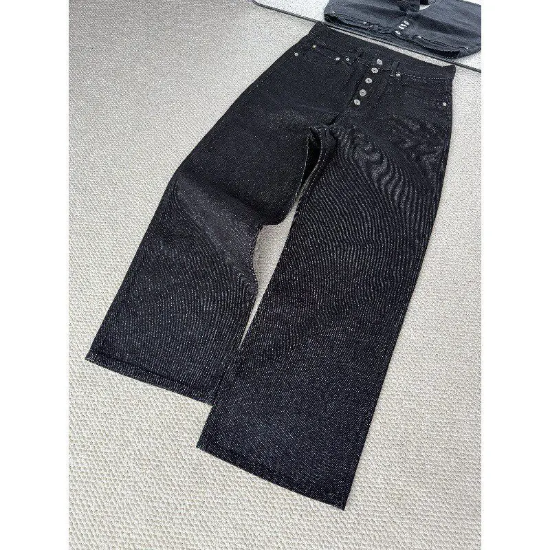 Black Original Denim Men's Straight Leg Five Button Loose Fit American Style Jeans Casual Vintage PU Material Non-Shrinking