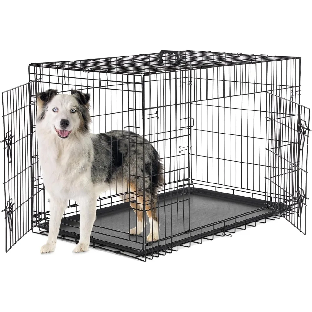 

Dog Crate with Divider Panel, 42 Inch Double Door Folding Metal Wire Dog Cage with Plastic Leak-Proof Pan Tray, Large XL Pet Ke
