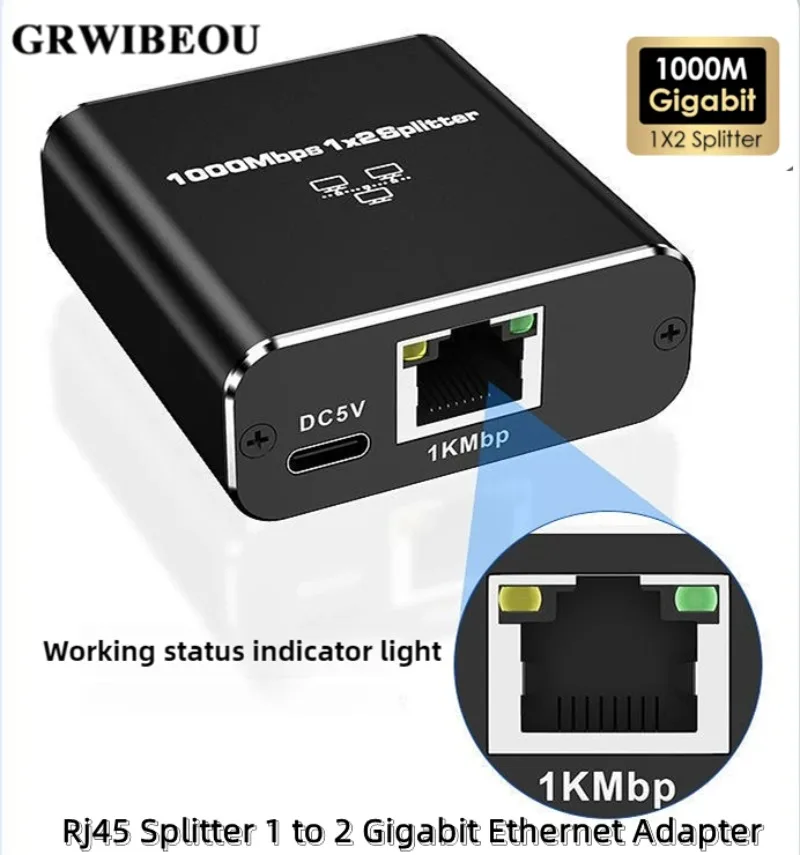 Gigabit Ethernet Splitter 1 to 2 LAN Gigabit Extension Adapter 1000Mbps Network Splitter Connector For PC Laptop TV Box Router