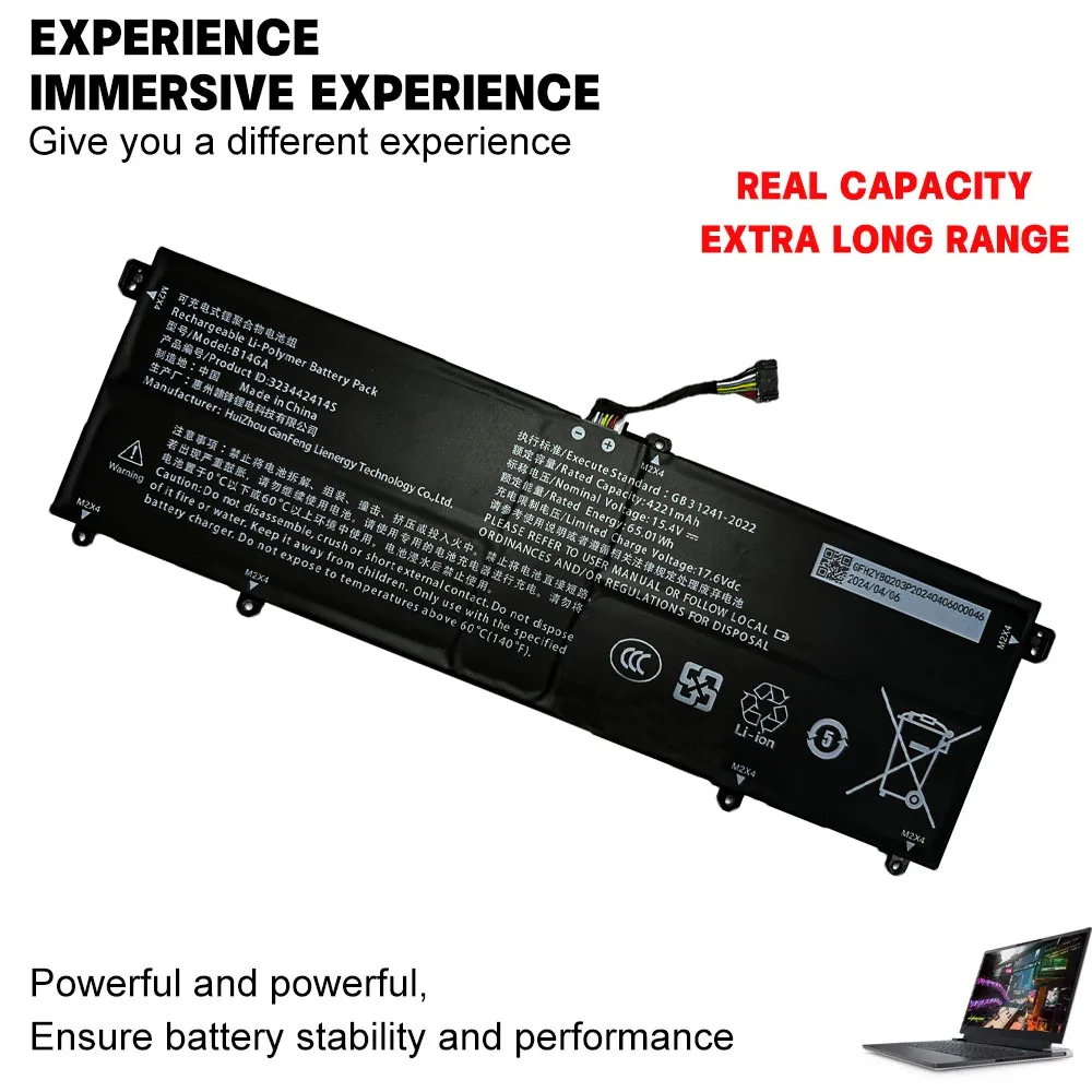 Long-lasting 15.4V 65.01Wh 4221mAh Laptop Battery B14GA 323442414S for Tongfang UltraSharp L860-T2 1860 271446414S B14G