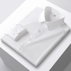 High Quality Men's Long Sleeved Elastic Non Ironing Shirt Four Seasons Smooth Comfortable Business Social Formal Top 3XL-4XL-5XL