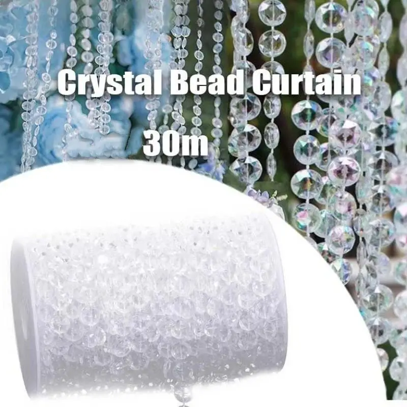 30M Clear Acrylic Crystal Bead Chain Roll Wedding Party Curtain Decoration DIY Hanging Bead String Chain