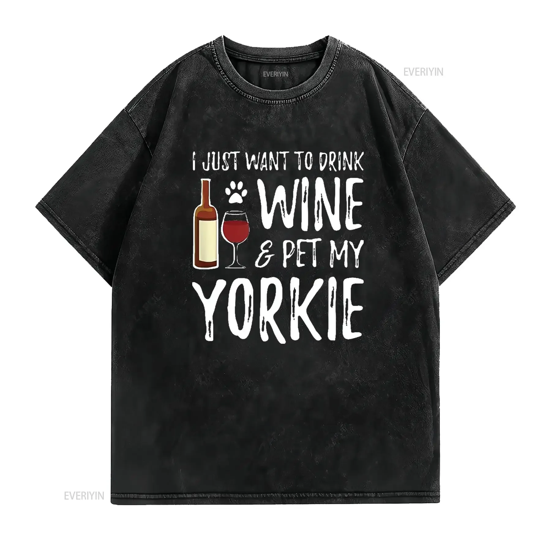 Womens Yorkie Dog Lover Wine Funny Mom T Shirt Black X Large vintage Washed Stretched Soft homme Versatile streetwear