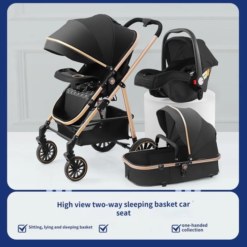 

High Landscape Luxury Infant 3 in 1 stroller Baby Stroller Carriage Basket Four Wheels Stroller Baby Safe Seat