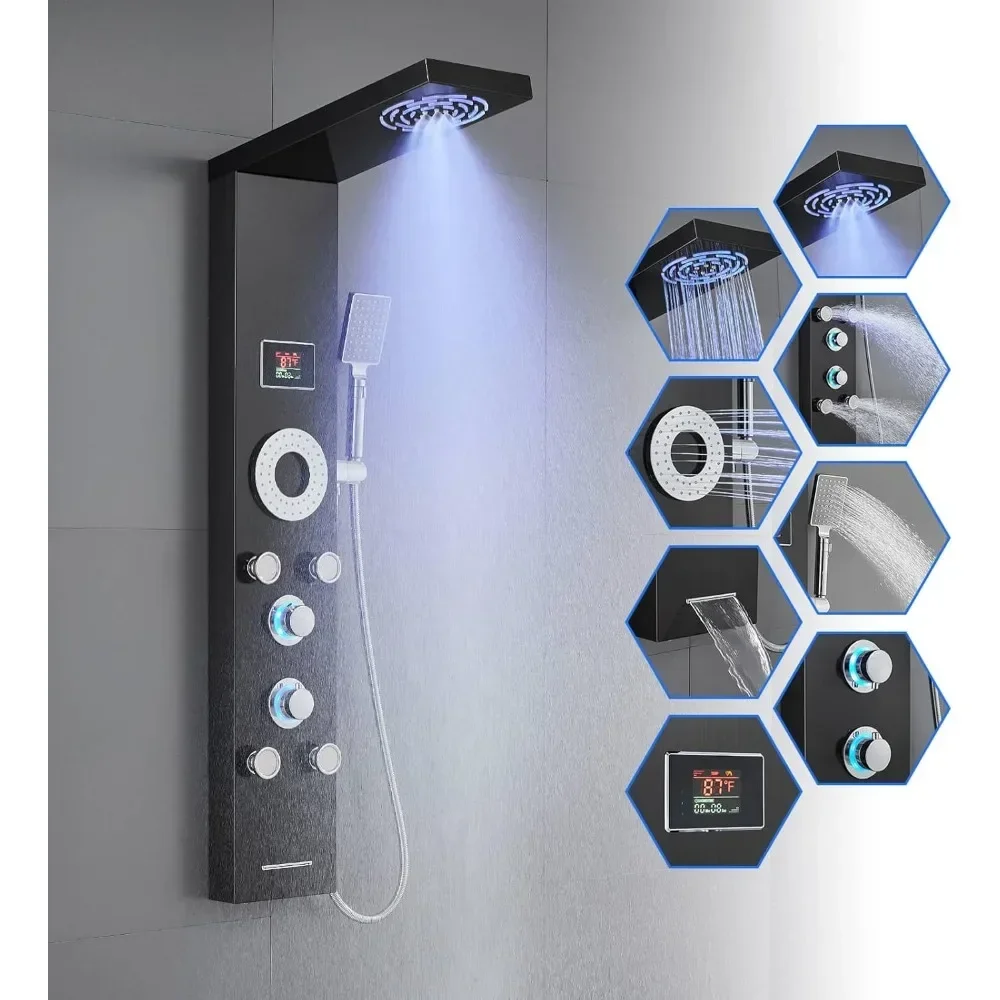 ROVOGO No Battery Needed Shower Panel System With Led Lights