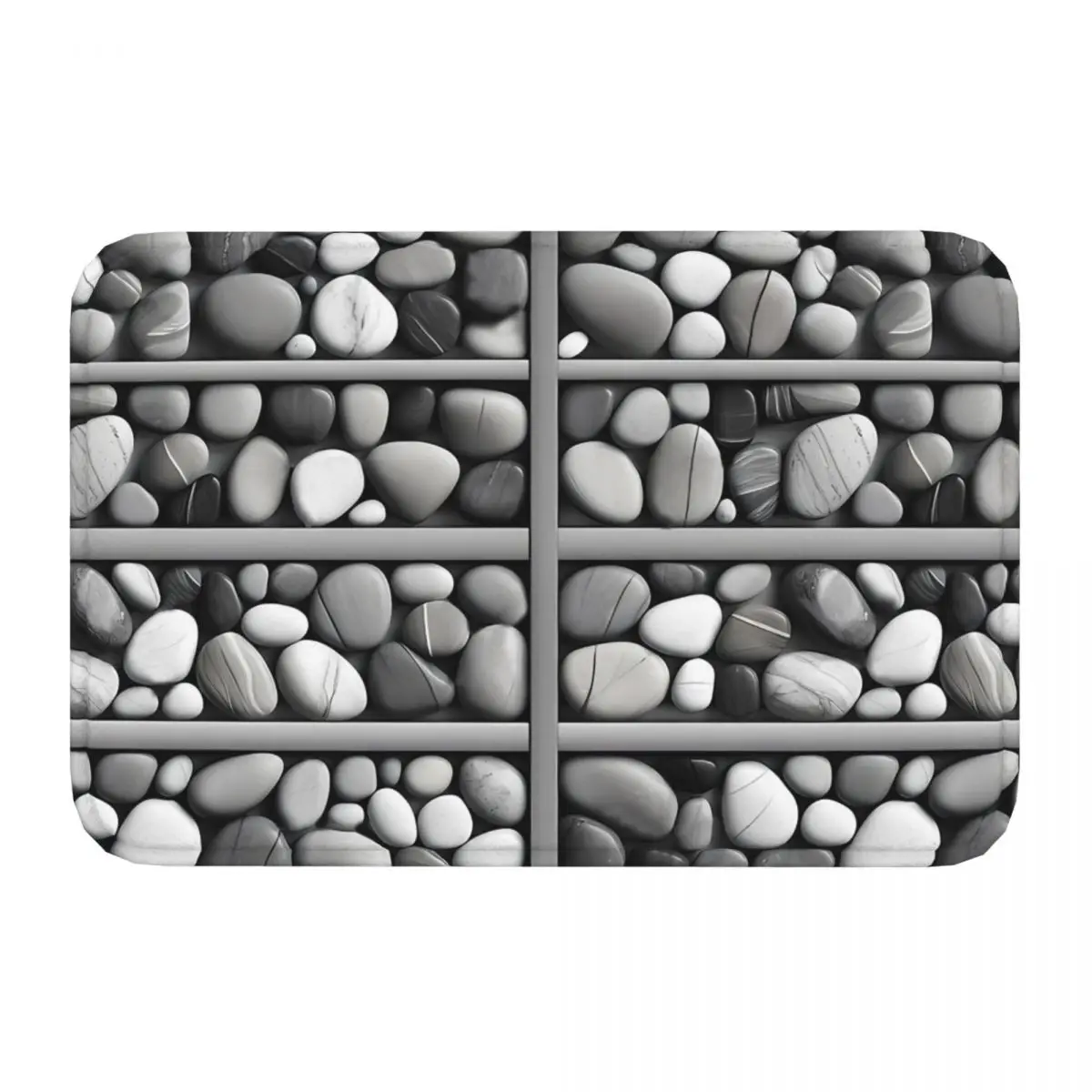 Riverbed Serenity Black And White Stones In Wooden Compartments Non-slip Doormat Carpet Bath Bedroom Mat Prayer Flannel Decor